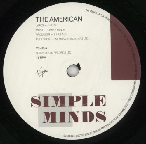 Simple Minds The American 7" vinyl single (7 inch record / 45) UK SIM07TH16707