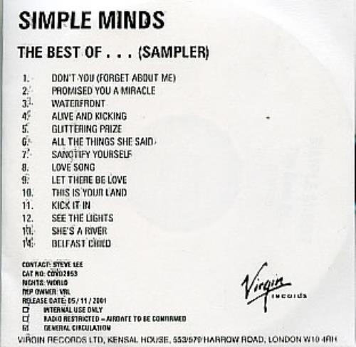 Simple Minds The Best Of...Sampler CD-R acetate UK SIMCRTH291947