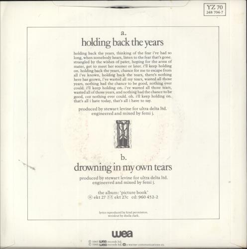 Simply Red Holding Back The Years - P/S 7" vinyl single (7 inch record / 45) UK RED07HO111370