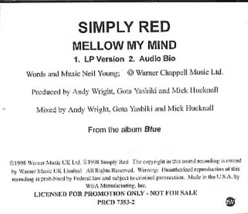 Simply Red Mellow My Mind CD single (CD5 / 5") US REDC5ME130111