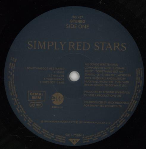 Simply Red Stars vinyl LP album (LP record) UK REDLPST398750