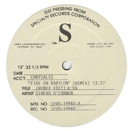 Sinead O'Connor Fire On Babylon - Speciality Test Press 12" vinyl single (12 inch record / Maxi-single) US SIN12FI68206