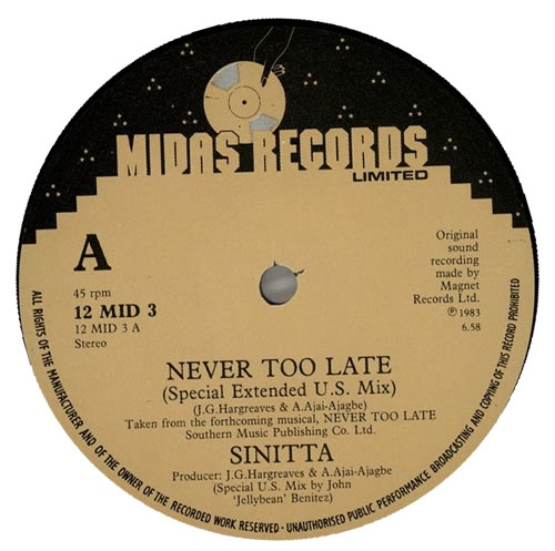 Sinitta Never Too Late 12" vinyl single (12 inch record / Maxi-single) UK SIT12NE115633
