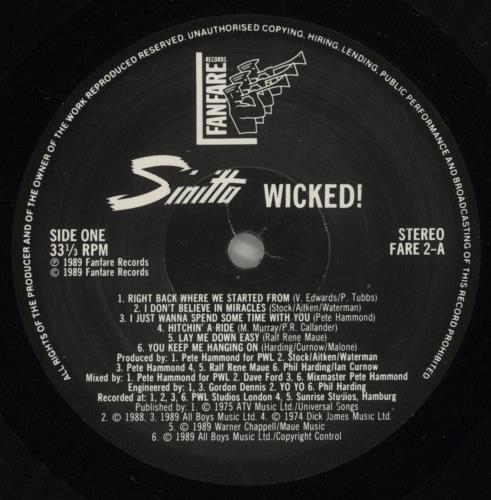 Sinitta Wicked vinyl LP album (LP record) UK SITLPWI238201