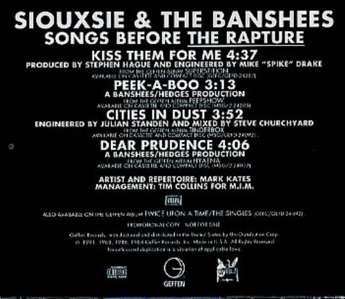 Siouxsie & The Banshees Songs Before The Rapture CD single (CD5 / 5") US SIOC5SO312717