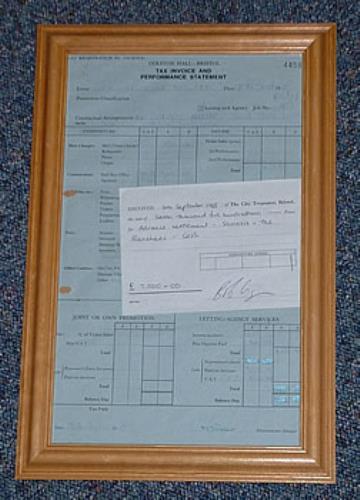 Siouxsie & The Banshees Tax Invoice And Performance Statement memorabilia UK SIOMMTA231489