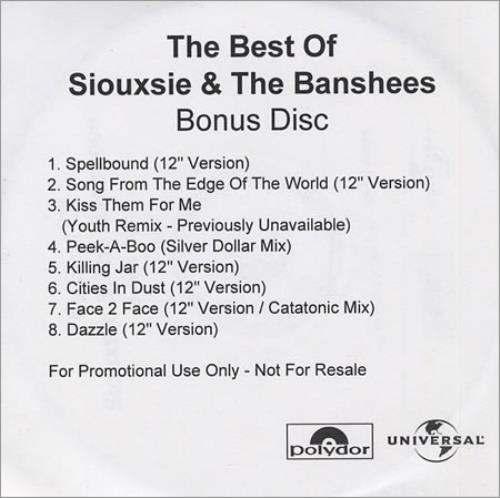 Siouxsie & The Banshees The Best Of + Bonus Disc CD-R acetate US SIOCRTH428407