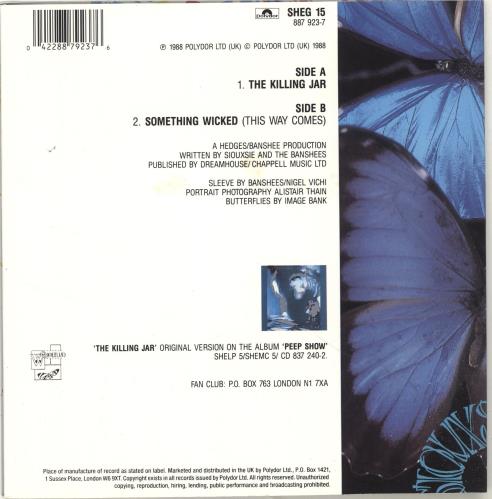 Siouxsie & The Banshees The Killing Jar - Clear Vinyl 7" vinyl single (7 inch record / 45) UK SIO07TH40559