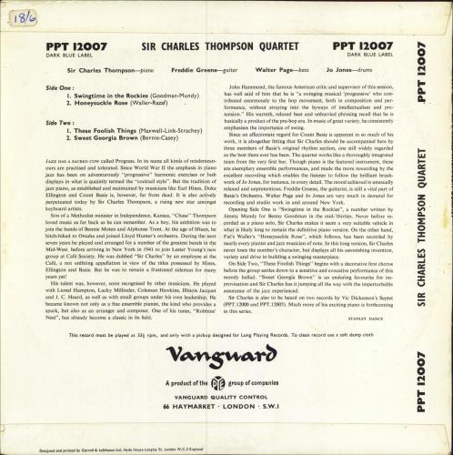 Sir Charles Thompson Sir Charles Thompson Quartet 10" vinyl single (10 inch record) UK SQC10SI781125