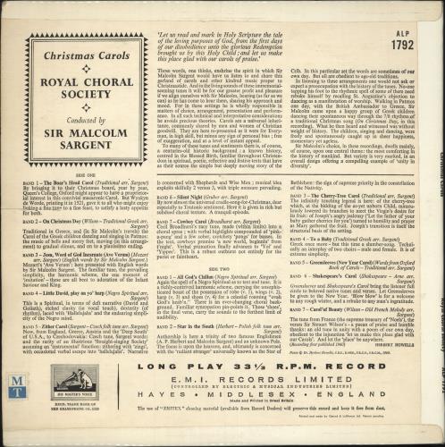 Sir Malcolm Sargent Christmas Carols vinyl LP album (LP record) UK YI0LPCH749265