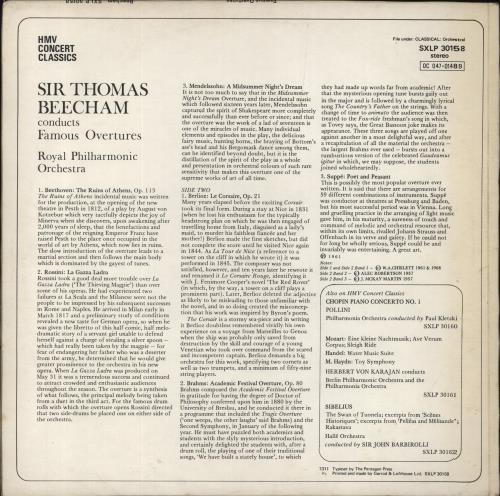 Sir Thomas Beecham Famous Overtures vinyl LP album (LP record) UK U3RLPFA854730