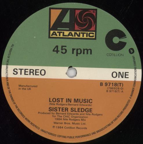 Sister Sledge Lost In Music + Picture Sleeve 12" vinyl single (12 inch record / Maxi-single) UK SLE12LO11456