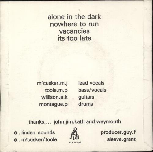 Sits. Vacant Alone In The Dark 7" vinyl single (7 inch record / 45) UK 9L007AL865921