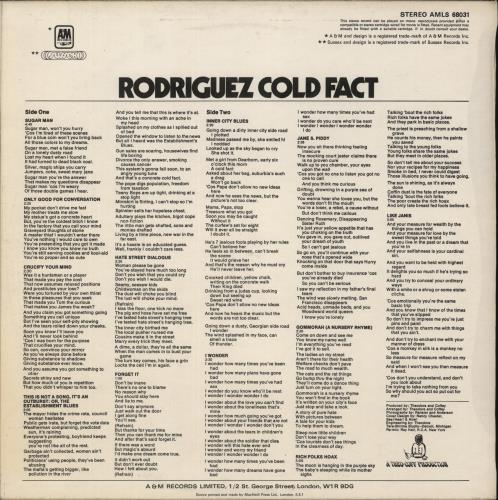 Sixto Rodriguez Cold Fact - 1st vinyl LP album (LP record) UK W20LPCO879423