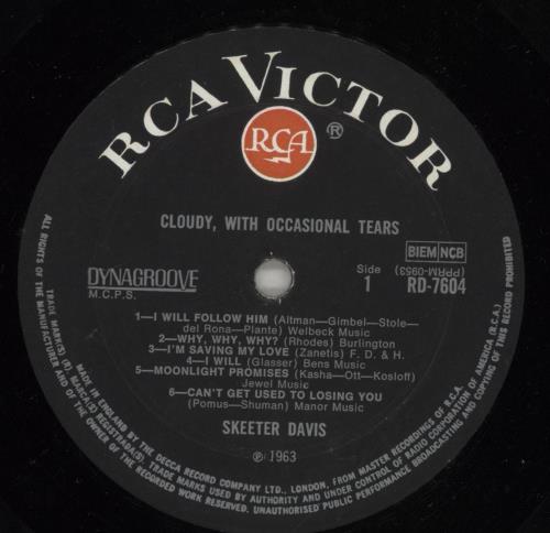 Skeeter Davis Cloudy, With Ocasional Tears vinyl LP album (LP record) UK SK5LPCL876690