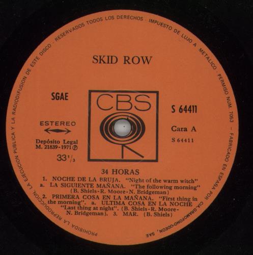 Skid Row (70s) 34 Hours - 1st vinyl LP album (LP record) Spanish KIWLPHO868486