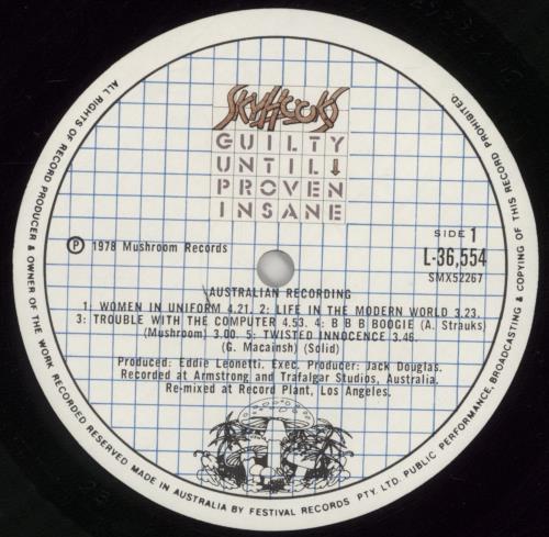 Skyhooks Guilty Until Proven Insane vinyl LP album (LP record) UK WX-LPGU860465