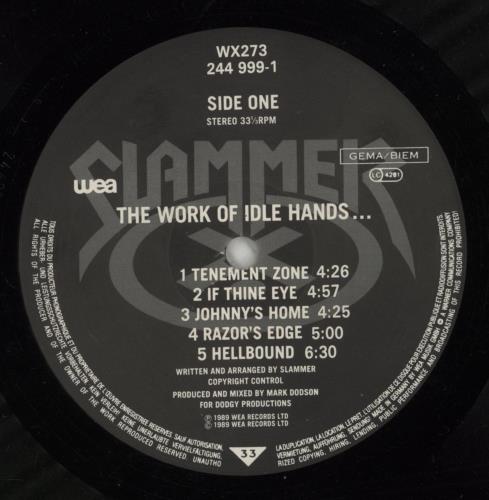 Slammer The Work Of Idle Hands... vinyl LP album (LP record) UK SL7LPTH391884