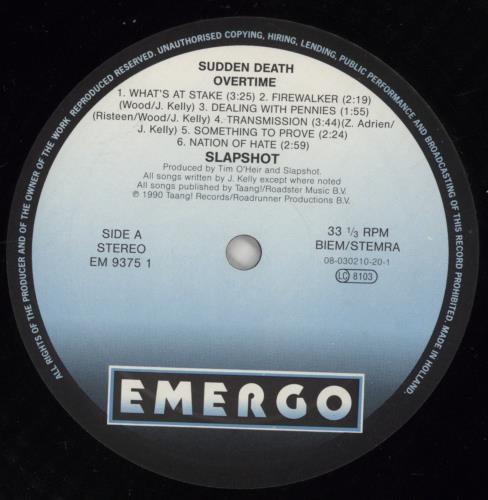 Slapshot Sudden Death Overtime vinyl LP album (LP record) UK 80DLPSU860423
