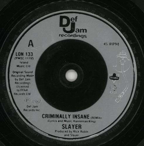 Slayer Criminally Insane 7" vinyl single (7 inch record / 45) UK SLA07CR597500