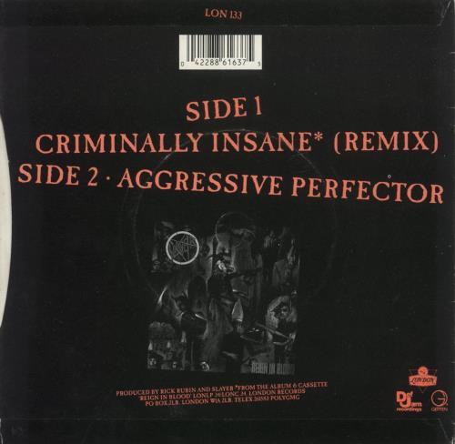 Slayer Criminally Insane 7" vinyl single (7 inch record / 45) UK SLA07CR597500