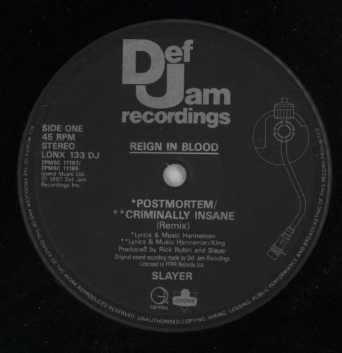 Slayer Reign In Blood 12" vinyl single (12 inch record / Maxi-single) UK SLA12RE191069
