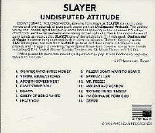 Slayer Undisputed Attitude CD album (CDLP) US SLACDUN267904