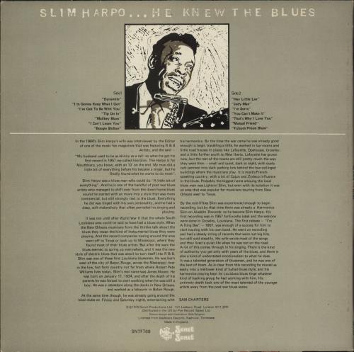 Slim Harpo He Knew The Blues vinyl LP album (LP record) UK SXOLPHE533900