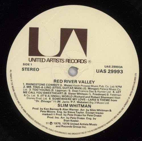 Slim Whitman Red River Valley vinyl LP album (LP record) UK S/WLPRE306107