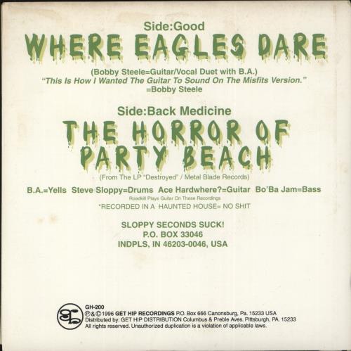 Sloppy Seconds Where Eagles Dare 7" vinyl single (7 inch record / 45) US 9W107WH870535