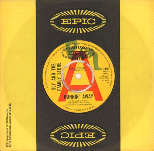 Sly & The Family Stone Runnin' Away - A Label 7" vinyl single (7 inch record / 45) UK SFS07RU643005