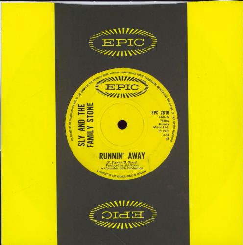 Sly & The Family Stone Runnin' Away - solid 7" vinyl single (7 inch record / 45) UK SFS07RU587890