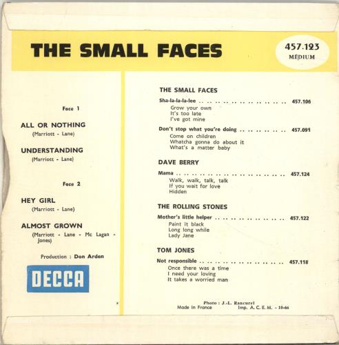 Small Faces All Or Nothing EP 7" vinyl single (7 inch record / 45) French SMF07AL696198