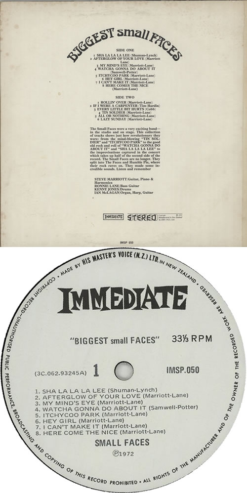 Small Faces Biggest Small Faces vinyl LP album (LP record) New Zealand SMFLPBI636308