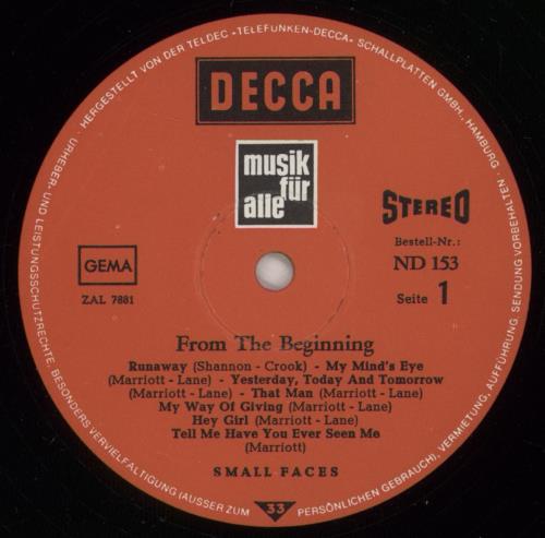 Small Faces From The Beginning vinyl LP album (LP record) German SMFLPFR310723