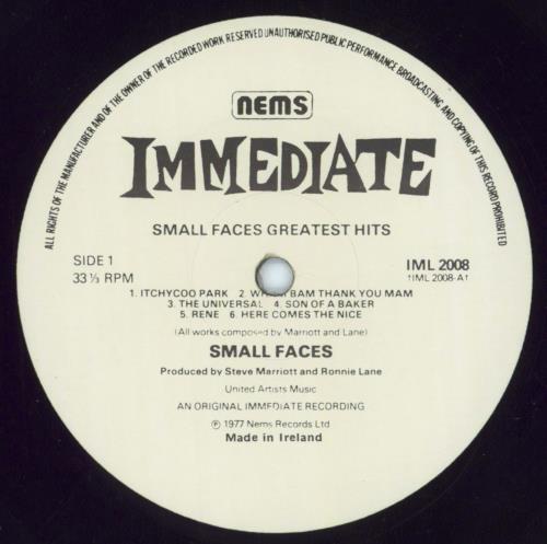 Small Faces Greatest Hits vinyl LP album (LP record) Irish SMFLPGR812572