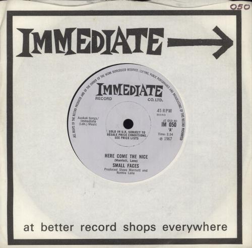 Small Faces Here Come The Nice - Solid + Biography Sheet 7" vinyl single (7 inch record / 45) UK SMF07HE737467