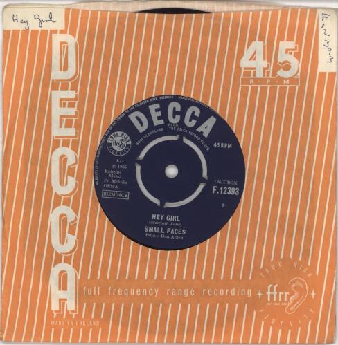 Small Faces Hey Girl 7" vinyl single (7 inch record / 45) UK SMF07HE741308