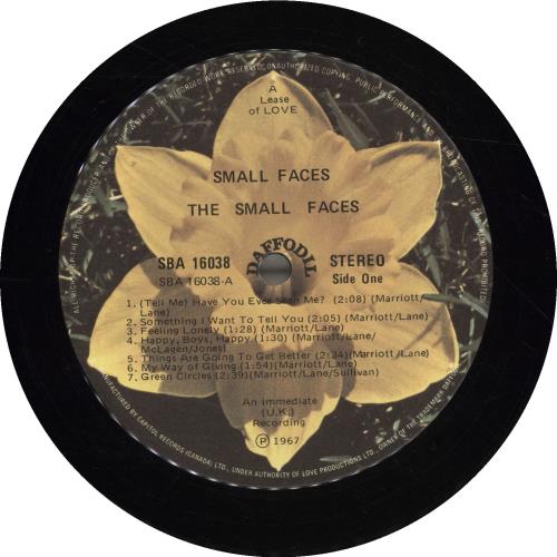 Small Faces Small Faces vinyl LP album (LP record) Canadian SMFLPSM695943