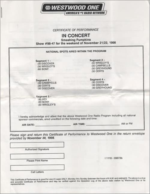 Smashing Pumpkins In Concert 2 CD album set (Double CD) US SMP2CIN126709