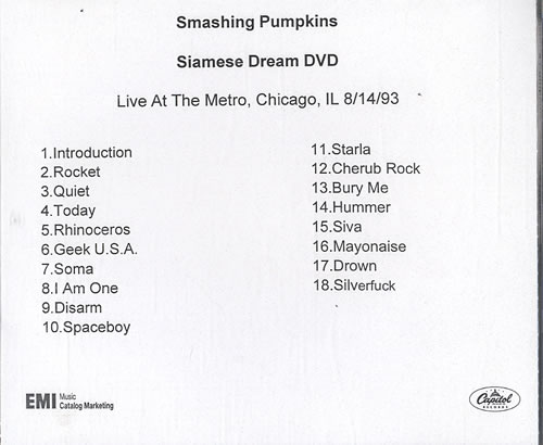 Smashing Pumpkins Live at The Metro DVD-R Acetate promo DVD-R US SMPDRLI556644