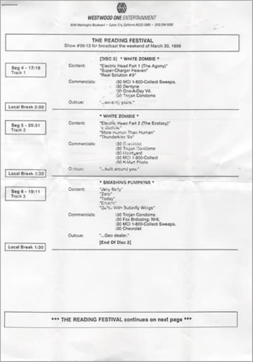 Smashing Pumpkins The Reading Festival 2 CD album set (Double CD) US SMP2CTH142330