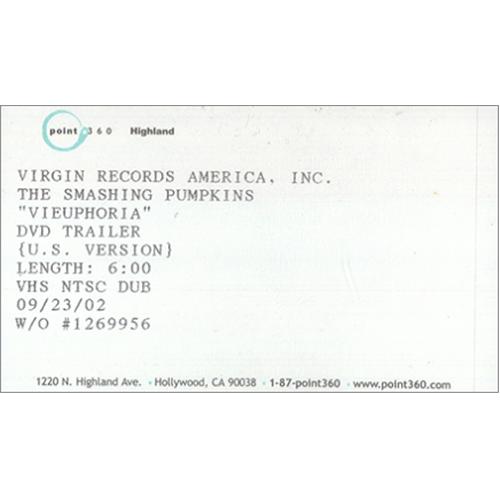 Smashing Pumpkins Vieuphoria video (VHS or PAL or NTSC) US SMPVIVI228170