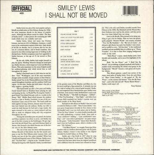 Smiley Lewis I Shall Not Be Moved vinyl LP album (LP record) Danish SL6LPIS374907