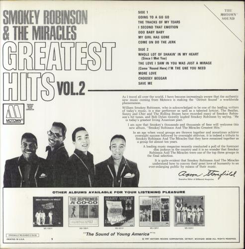 Smokey Robinson Greatest Hits Vol. 2 vinyl LP album (LP record) US OKELPGR837164