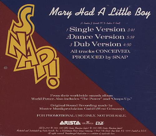 Snap! Mary Had A Little Boy CD single (CD5 / 5") US SNPC5MA273230