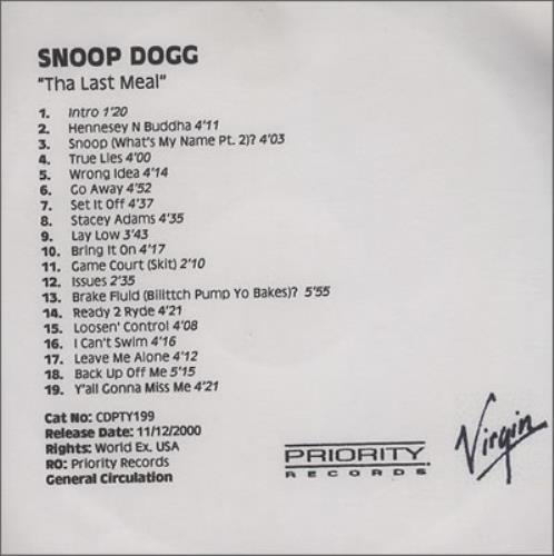 Snoop Doggy Dogg Tha Last Meal CD-R acetate UK SDDCRTH373222