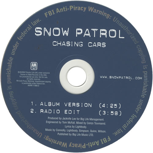 Snow Patrol Chasing Cars CD single (CD5 / 5") US OWPC5CH486552