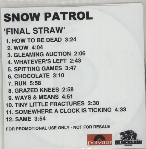 Snow Patrol Final Straw - Correct Order CD-R acetate UK OWPCRFI663463