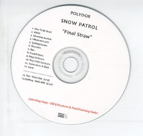 Snow Patrol Final Straw CD-R acetate UK OWPCRFI321279